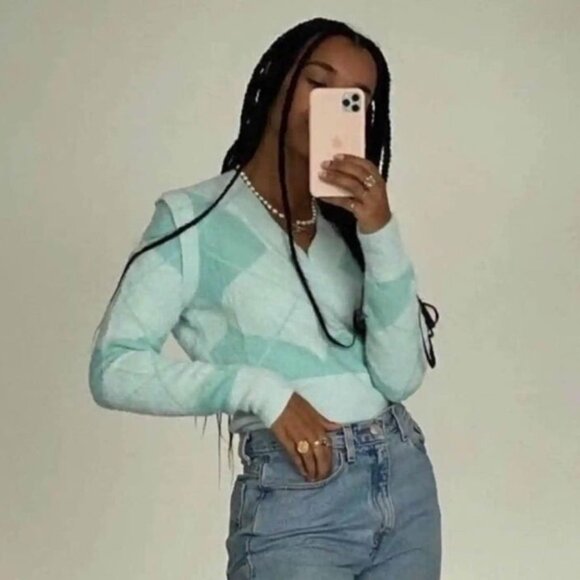 House of Sunny Diamond Argyle Knit 2-in-1 Convertible Sweater‎ Sz 2 (XS) - Picture 1 of 7